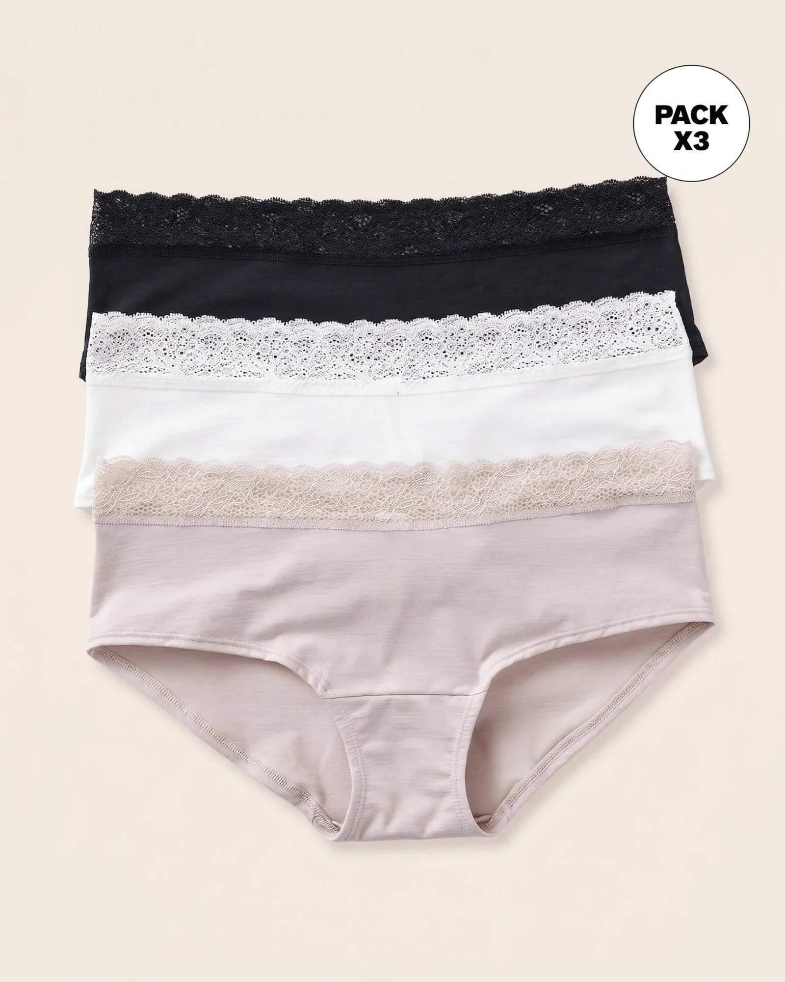 Paquete x3 panties estilo hípster total comodidad · Ref. 12972