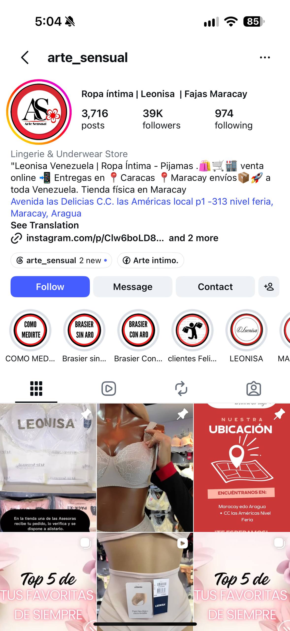 Perfil de Arte Sensual en Instagram